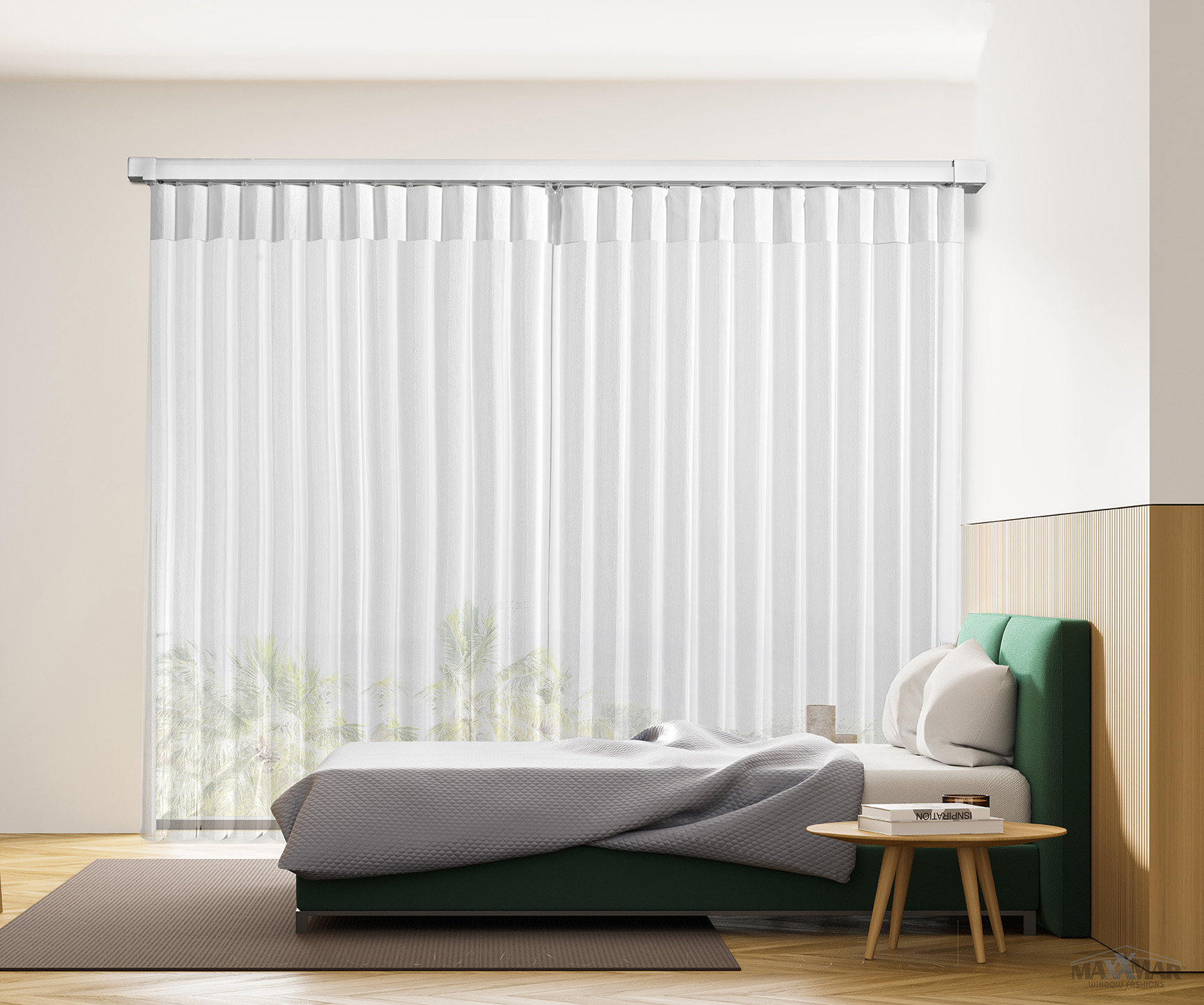 Dream Shades installed across a wide window wall in a modern living space