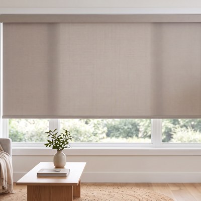 Roller Shade in a light filtering fabric installed in a living room