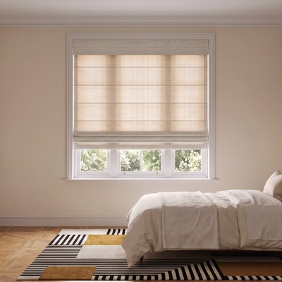 Roman Shade in Light Filtering fabric installed in a bedroom